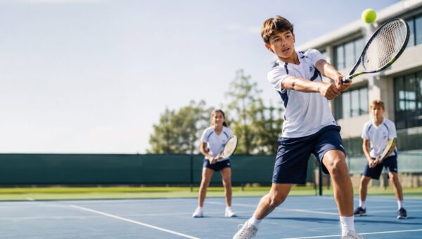 A BASIS International School Bangkok student hitting a backhand on the tennis court