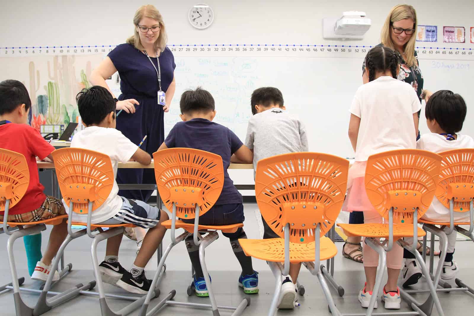 A primary school classroom with two teachers in Bangkok, Thailand